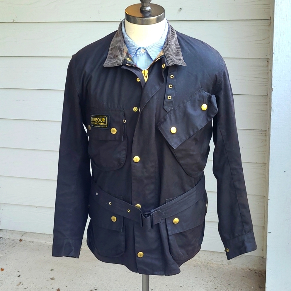 BARBOUR International Original Black Waxed Cotton‎ Sz C38/97 M Full Zip Jacket